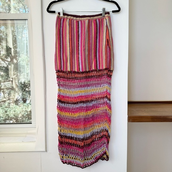 NWT Free People Bali Sunrise Skirt Crochet Knit Mid Rise Long Maxi Rainbow - Picture 6 of 15